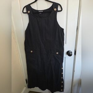 Black Button-Accent Pinafore Maxi Dress